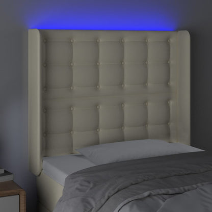 Čelo Postele S Led Krémové 83 X 16 X 118/128 Cm Umělá Kůže