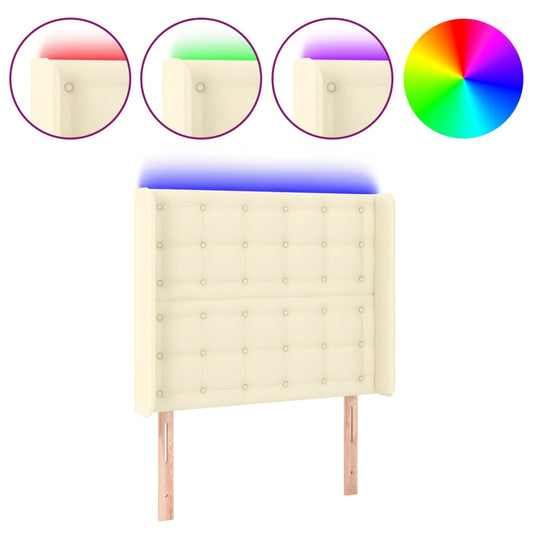 Čelo Postele S Led Krémové 93 X 16 X 118/128 Cm Umělá Kůže