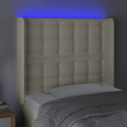 Čelo Postele S Led Krémové 93 X 16 X 118/128 Cm Umělá Kůže