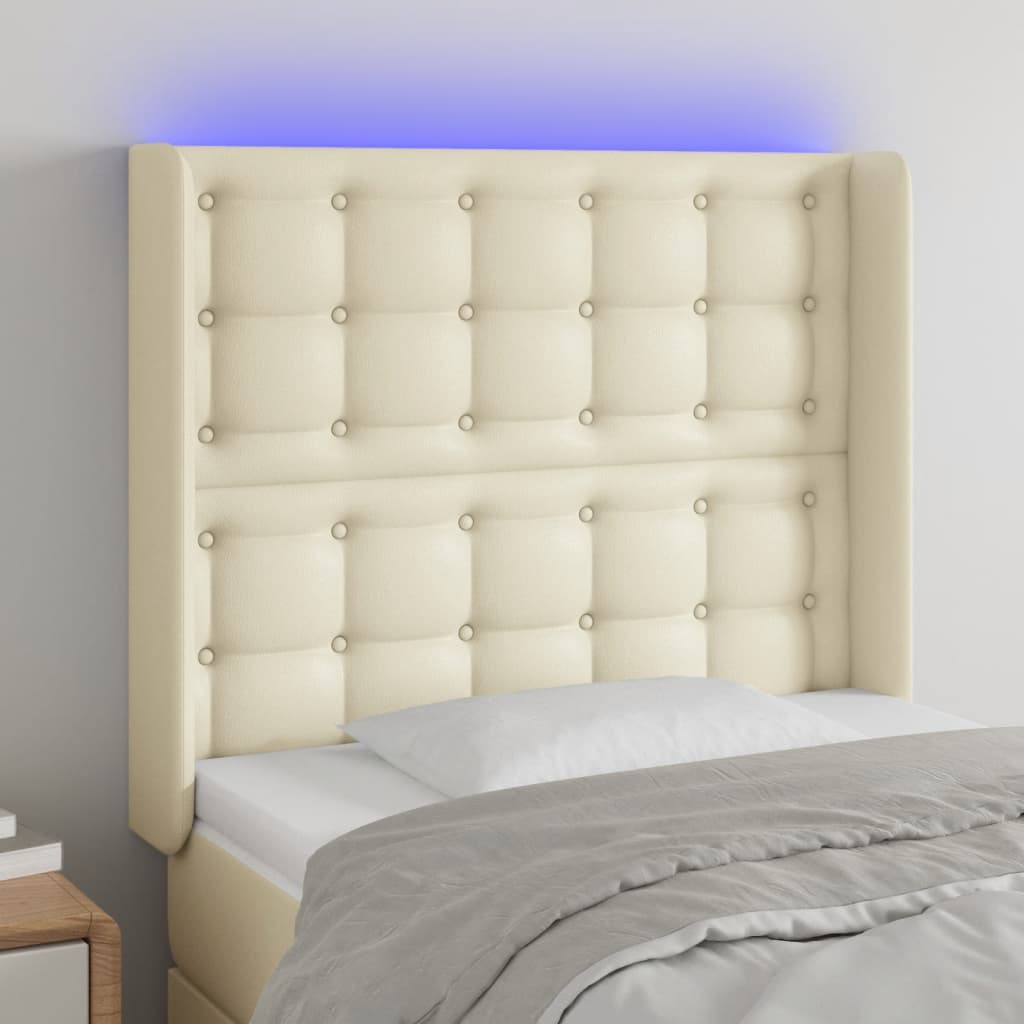 Čelo Postele S Led Krémové 93 X 16 X 118/128 Cm Umělá Kůže