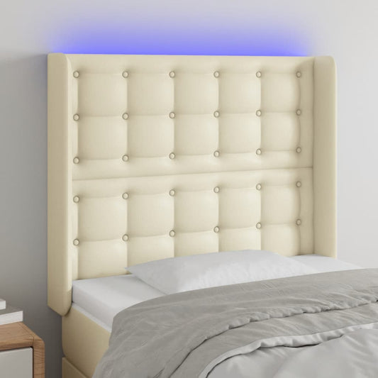 Čelo Postele S Led Krémové 93 X 16 X 118/128 Cm Umělá Kůže