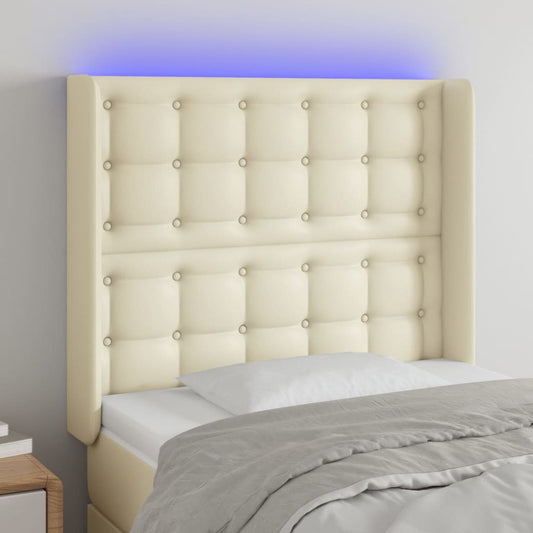Čelo Postele S Led Krémové 103 X 16 X 118/128 Cm Umělá Kůže