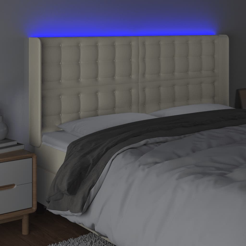 Čelo Postele S Led Krémové 147 X 16 X 118/128 Cm Umělá Kůže