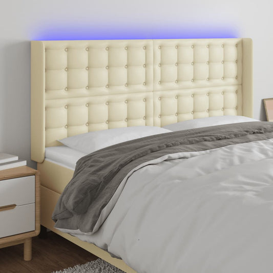 Čelo Postele S Led Krémové 147 X 16 X 118/128 Cm Umělá Kůže