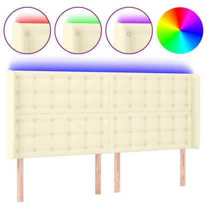 Čelo Postele S Led Krémové 163 X 16 X 118/128 Cm Umělá Kůže