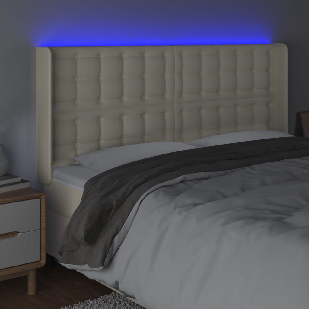 Čelo Postele S Led Krémové 163 X 16 X 118/128 Cm Umělá Kůže