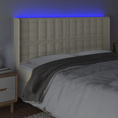 Čelo Postele S Led Krémové 163 X 16 X 118/128 Cm Umělá Kůže