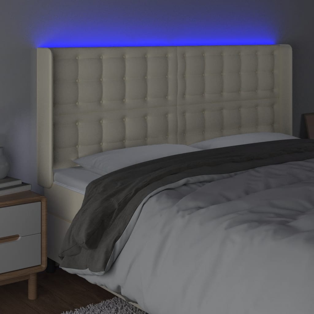 Čelo Postele S Led Krémové 183 X 16 X 118/128 Cm Umělá Kůže