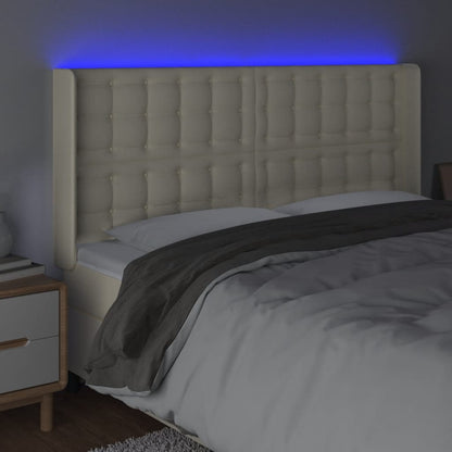 Čelo Postele S Led Krémové 183 X 16 X 118/128 Cm Umělá Kůže