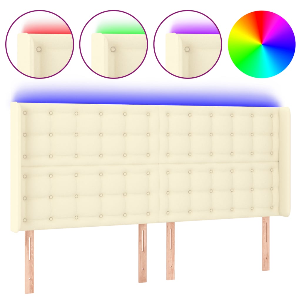 Čelo Postele S Led Krémové 203 X 16 X 118/128 Cm Umělá Kůže
