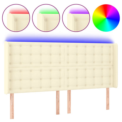 Čelo Postele S Led Krémové 203 X 16 X 118/128 Cm Umělá Kůže