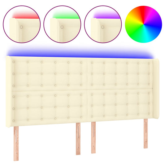 Čelo Postele S Led Krémové 203 X 16 X 118/128 Cm Umělá Kůže