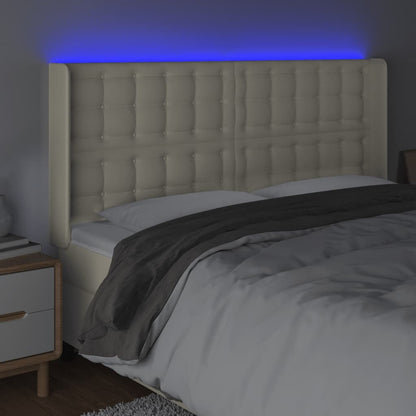 Čelo Postele S Led Krémové 203 X 16 X 118/128 Cm Umělá Kůže