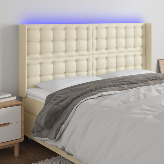 Čelo Postele S Led Krémové 203 X 16 X 118/128 Cm Umělá Kůže