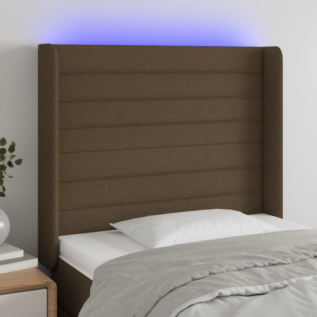 Čelo Postele S Led Tmavě Hnědé Textil