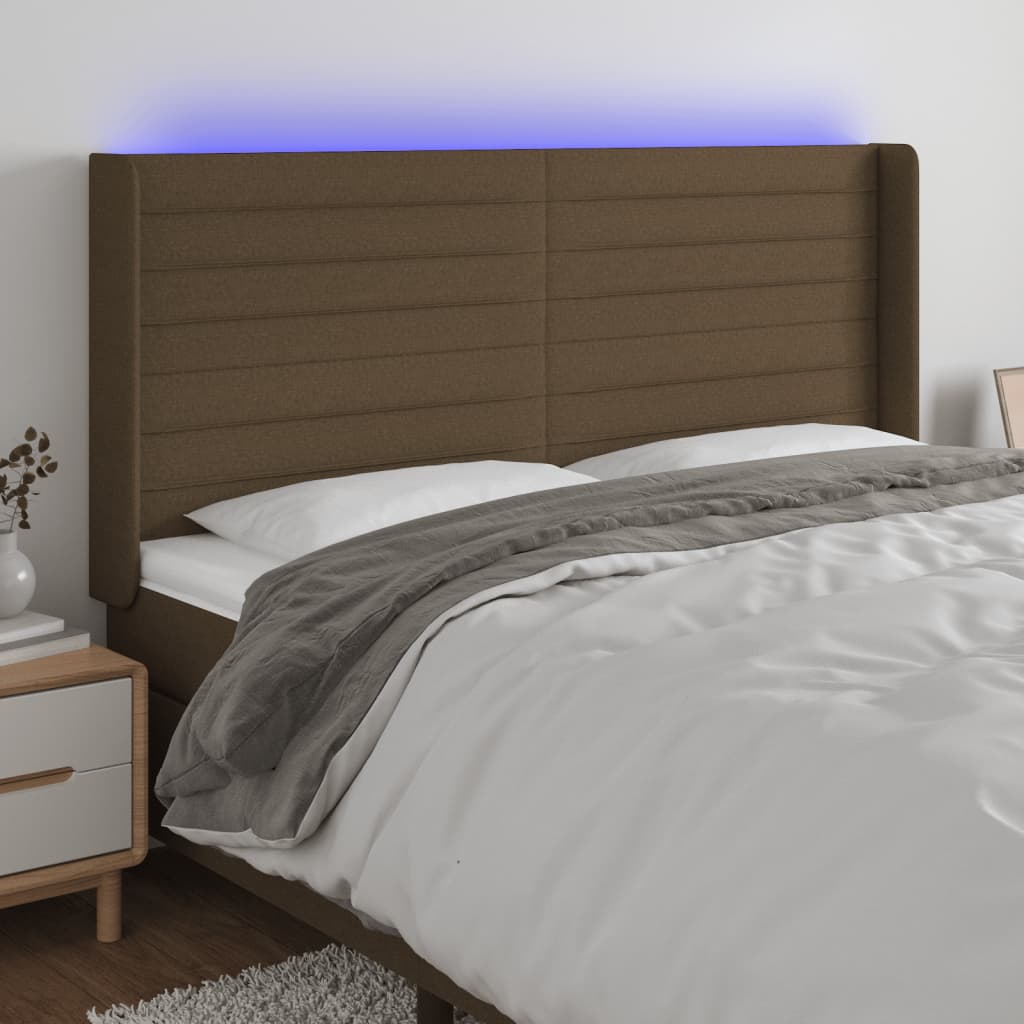 Čelo Postele S Led Tmavě Hnědé Textil
