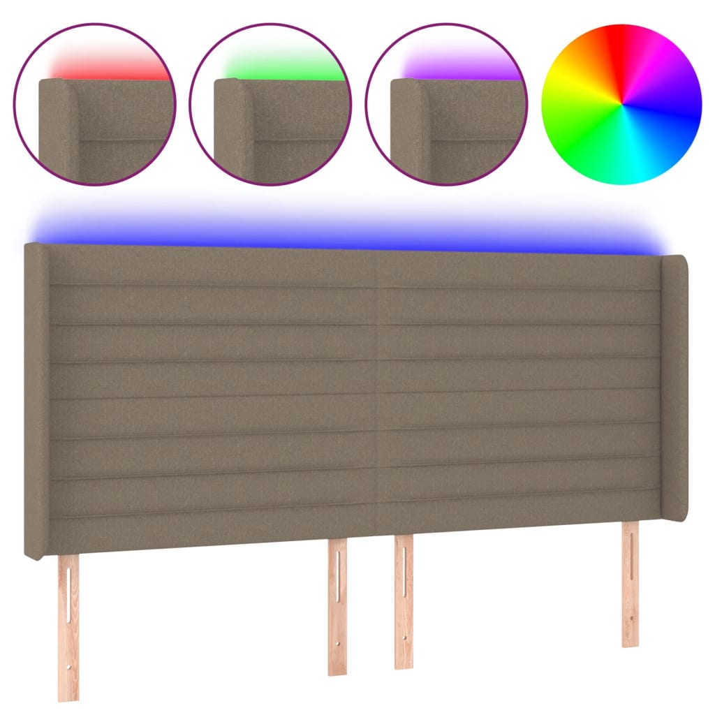 Čelo Postele S Led Taupe 203 X 16 X 118/128 Cm Textil