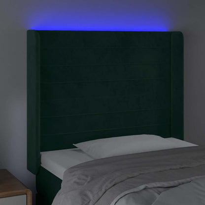 Čelo Postele S Led Tmavě Zelené 83 X 16 X 118/128 Cm Samet