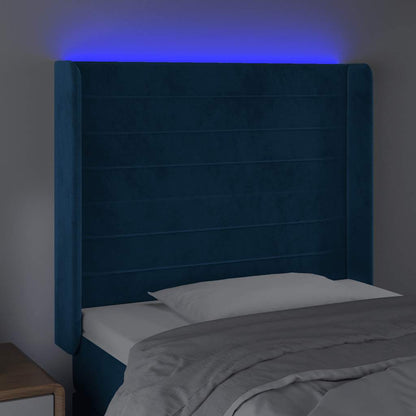 Čelo Postele S Led Tmavě Modré 83 X 16 X 118/128 Cm Samet