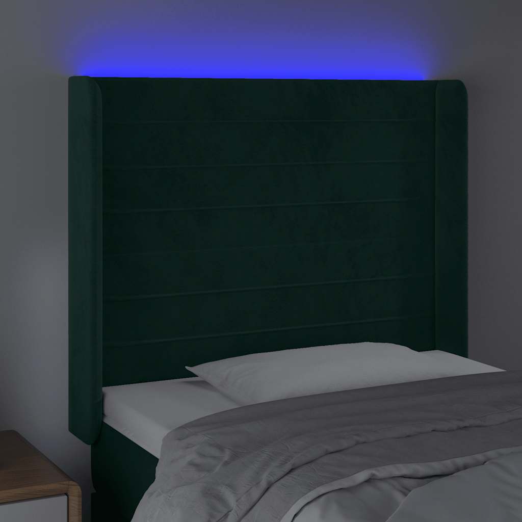 Čelo Postele S Led Tmavě Zelené 93 X 16 X 118/128 Cm Samet