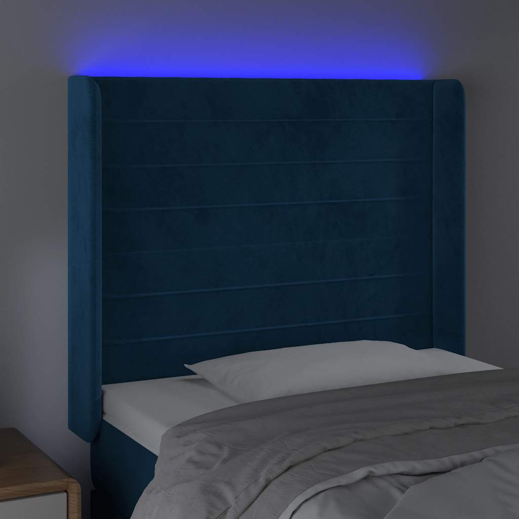 Čelo Postele S Led Tmavě Modré 93 X 16 X 118/128 Cm Samet
