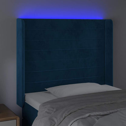 Čelo Postele S Led Tmavě Modré 93 X 16 X 118/128 Cm Samet