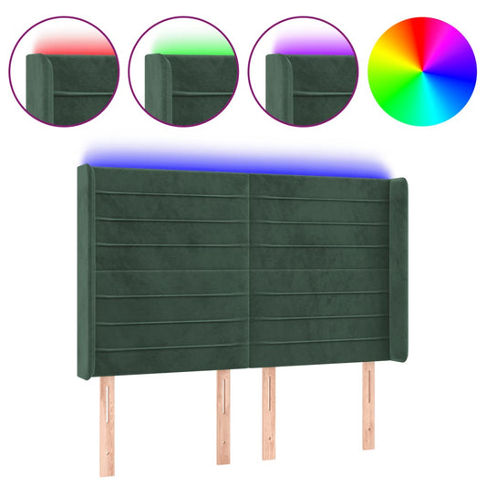 Čelo Postele S Led Tmavě Zelené 147 X 16 X 118/128 Cm Samet