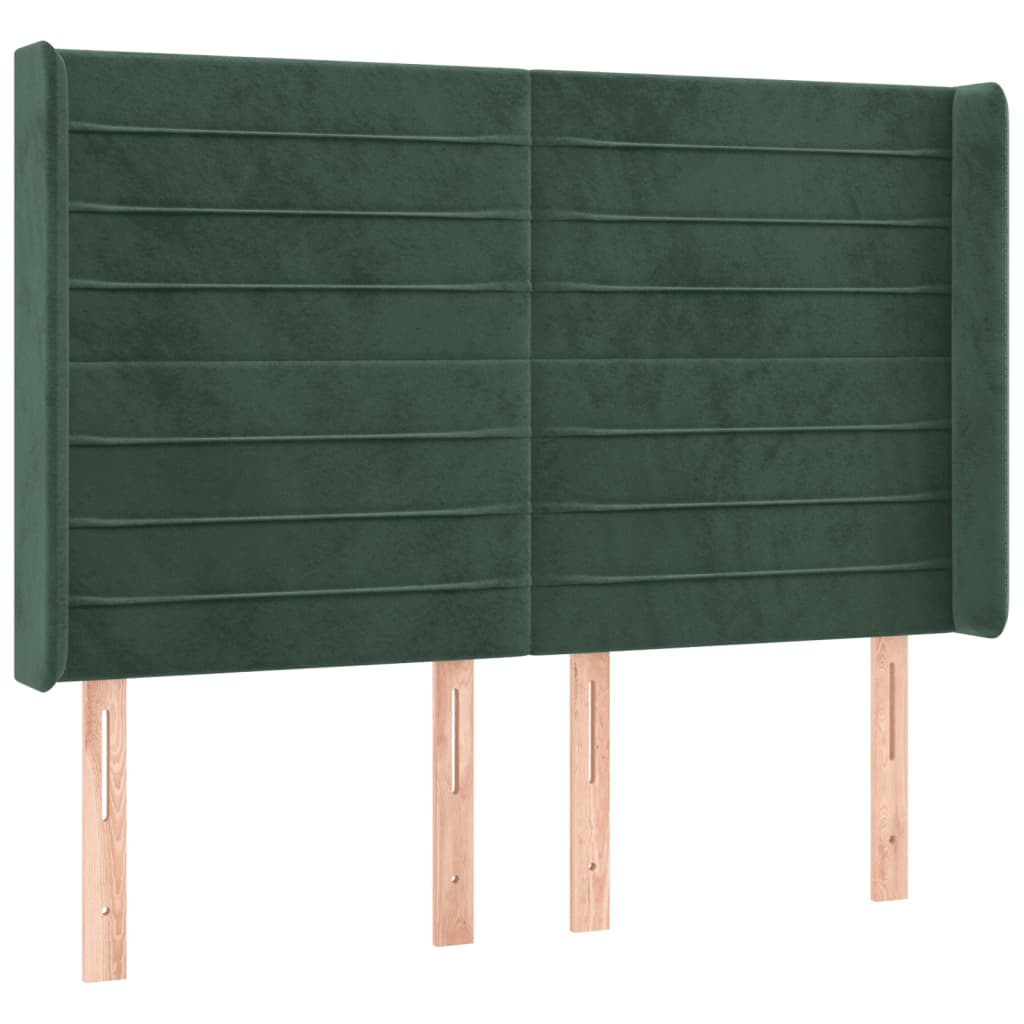 Čelo Postele S Led Tmavě Zelené 147 X 16 X 118/128 Cm Samet
