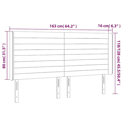 Čelo Postele S Led Tmavě Modré 163 X 16 X 118/128 Cm Samet