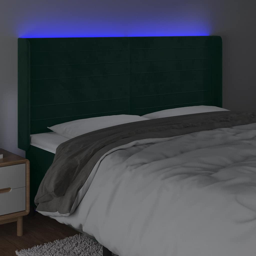 Čelo Postele S Led Tmavě Zelené 183 X 16 X 118/128 Cm Samet