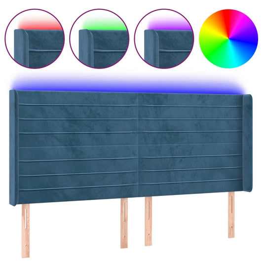 Čelo Postele S Led Tmavě Modré 183 X 16 X 118/128 Cm Samet
