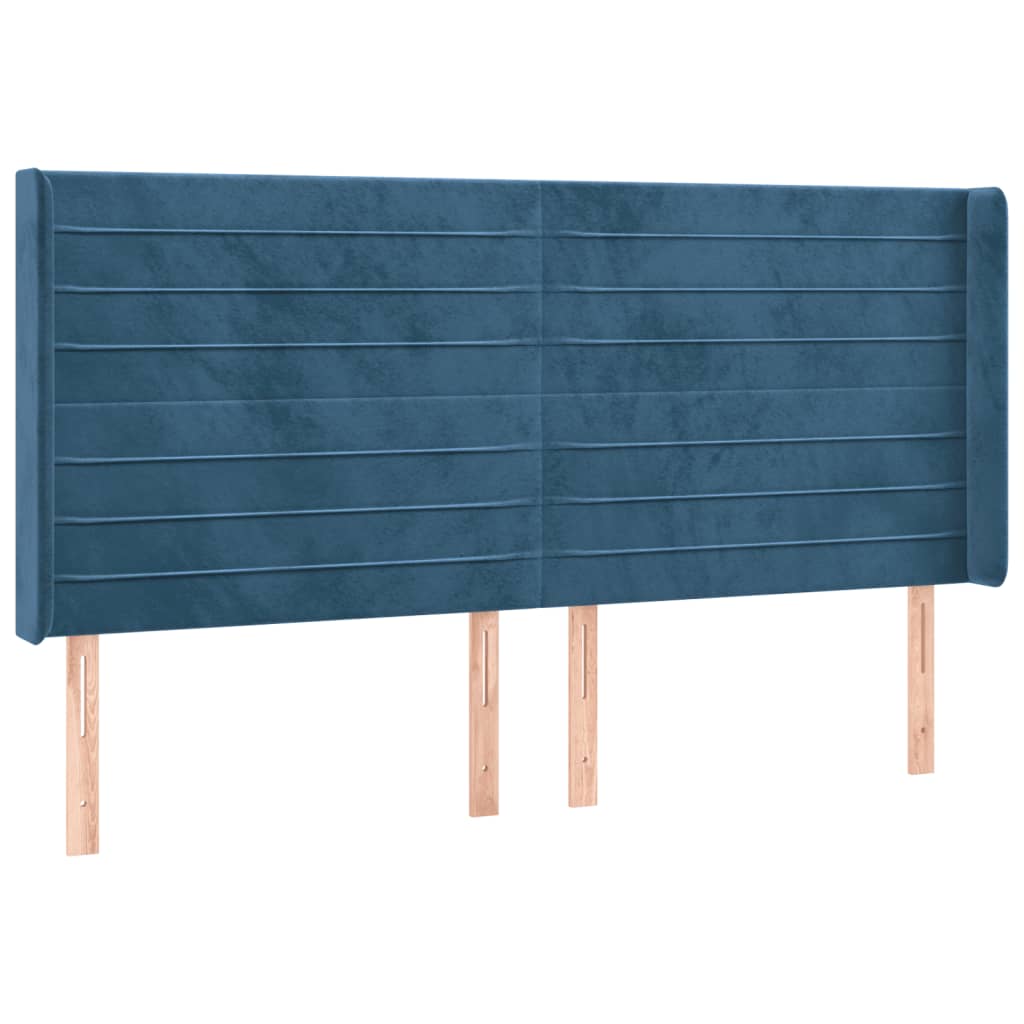 Čelo Postele S Led Tmavě Modré 183 X 16 X 118/128 Cm Samet