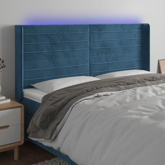 Čelo Postele S Led Tmavě Modré 183 X 16 X 118/128 Cm Samet