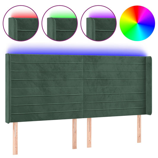 Čelo Postele S Led Tmavě Zelené 203 X 16 X 118/128 Cm Samet