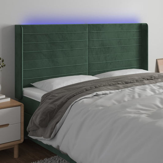 Čelo Postele S Led Tmavě Zelené 203 X 16 X 118/128 Cm Samet