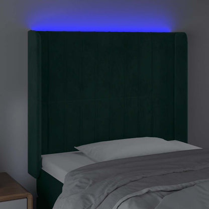 Čelo Postele S Led Tmavě Zelené 83 X 16 X 118/128 Cm Samet
