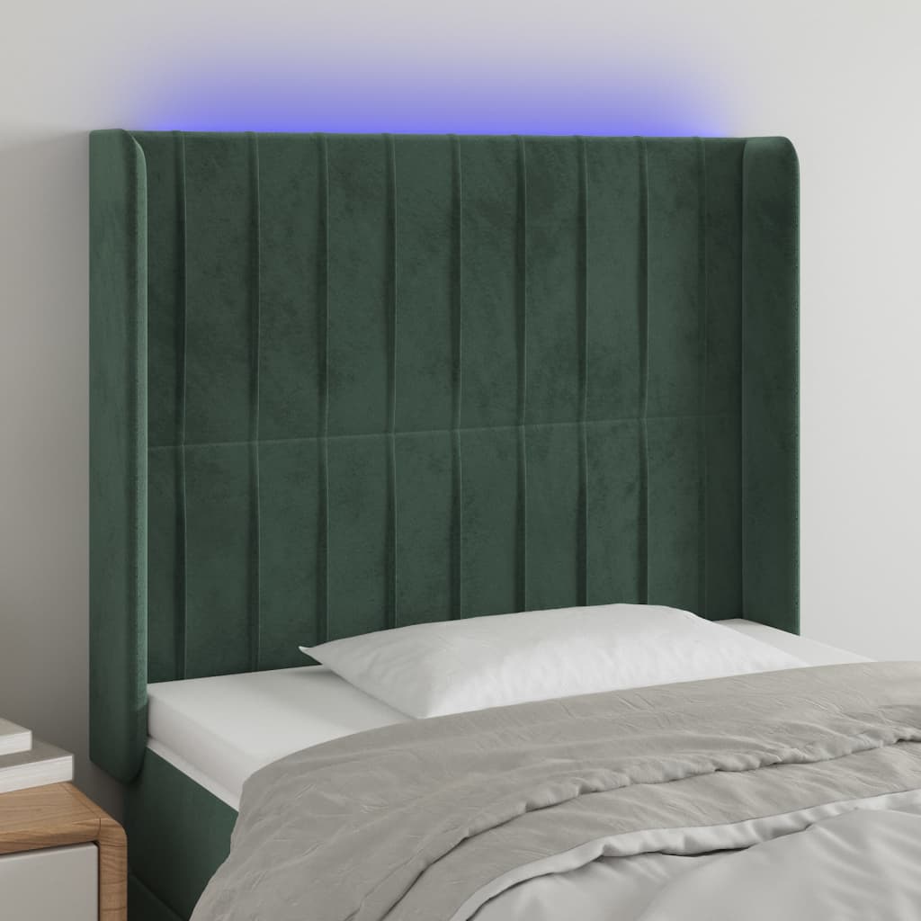 Čelo Postele S Led Tmavě Zelené 83 X 16 X 118/128 Cm Samet