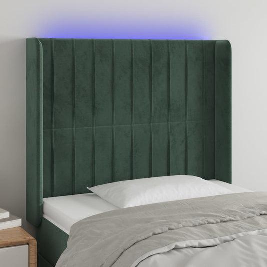Čelo Postele S Led Tmavě Zelené 83 X 16 X 118/128 Cm Samet