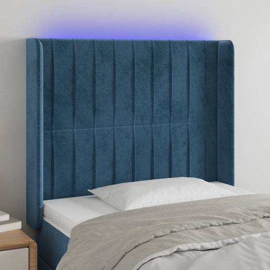 Čelo Postele S Led Tmavě Modré 83 X 16 X 118/128 Cm Samet