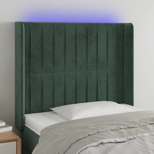 Čelo Postele S Led Tmavě Zelené 93 X 16 X 118/128 Cm Samet