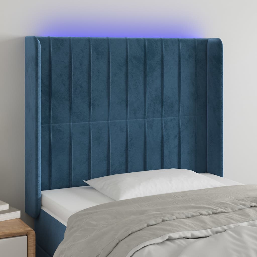 Čelo Postele S Led Tmavě Modré 93 X 16 X 118/128 Cm Samet