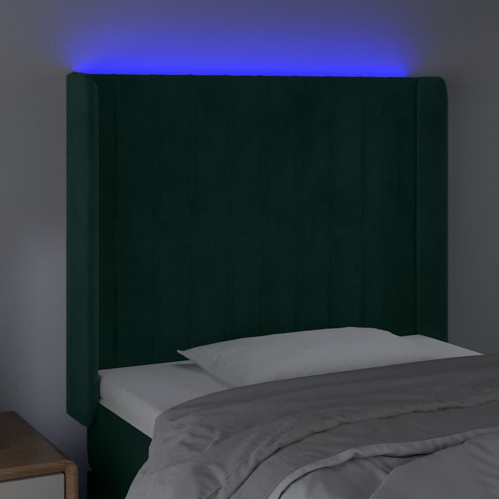 Čelo Postele S Led Tmavě Zelené 103 X 16 X 118/128 Cm Samet