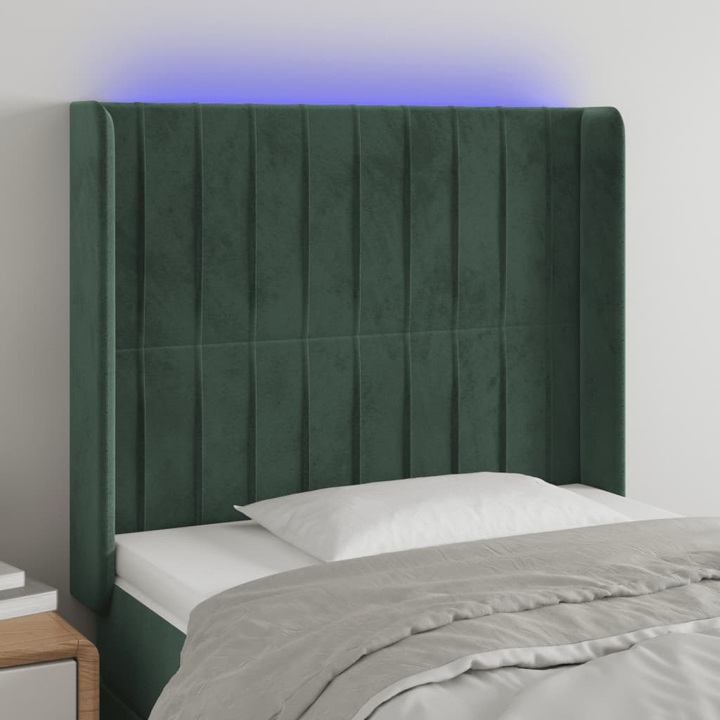 Čelo Postele S Led Tmavě Zelené 103 X 16 X 118/128 Cm Samet