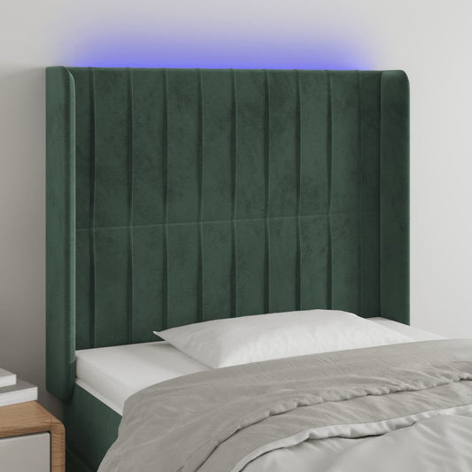 Čelo Postele S Led Tmavě Zelené 103 X 16 X 118/128 Cm Samet