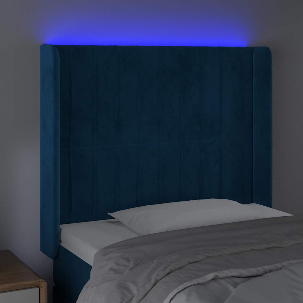 Čelo Postele S Led Tmavě Modré 103 X 16 X 118/128 Cm Textil