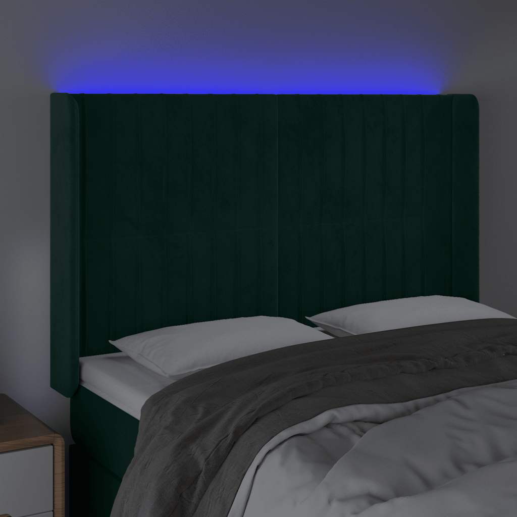 Čelo Postele S Led Tmavě Zelené 147 X 16 X 118/128 Cm Samet