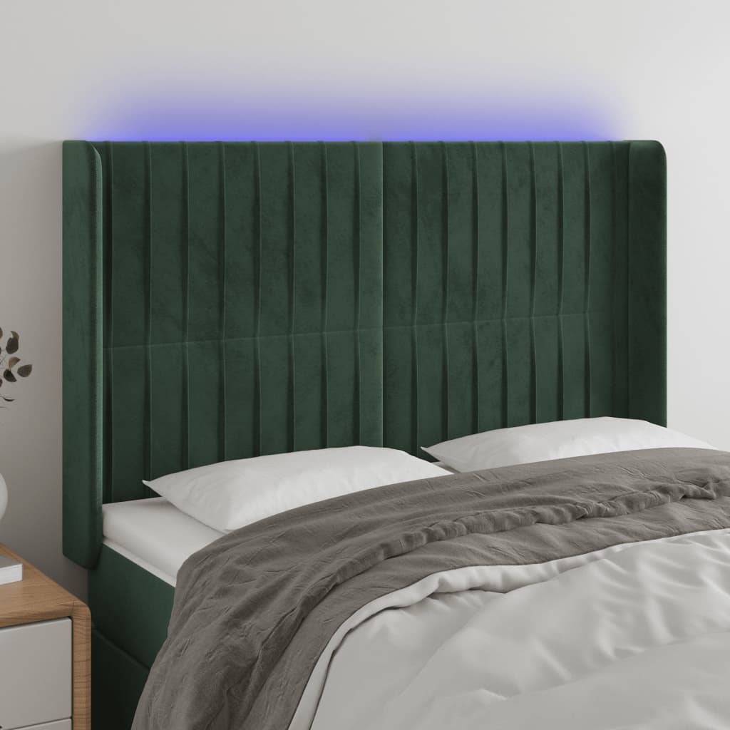 Čelo Postele S Led Tmavě Zelené 147 X 16 X 118/128 Cm Samet