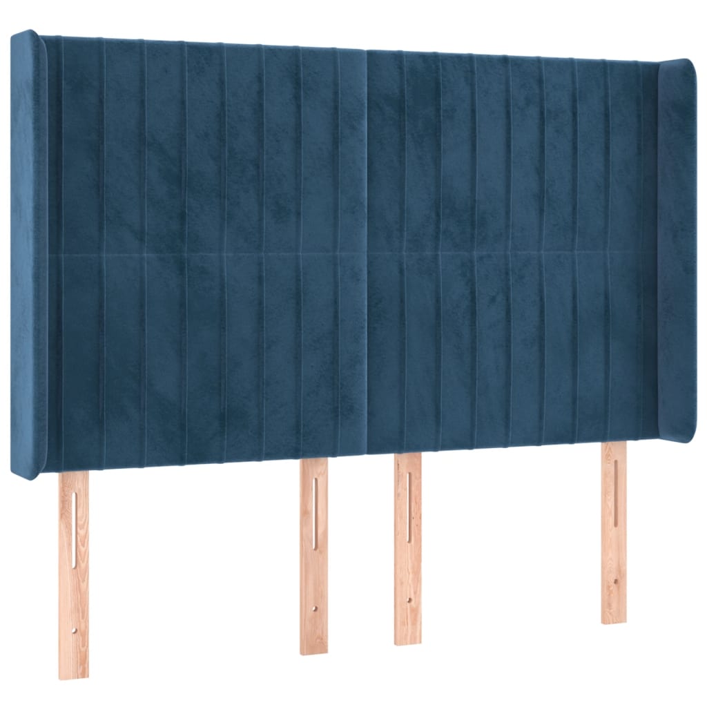Čelo Postele S Led Tmavě Modré 147 X 16 X 118/128 Cm Samet