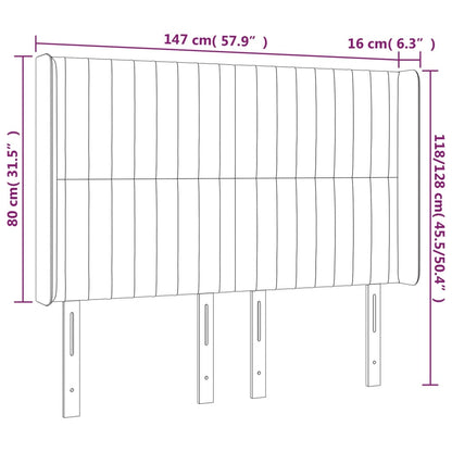 Čelo Postele S Led Tmavě Modré 147 X 16 X 118/128 Cm Samet