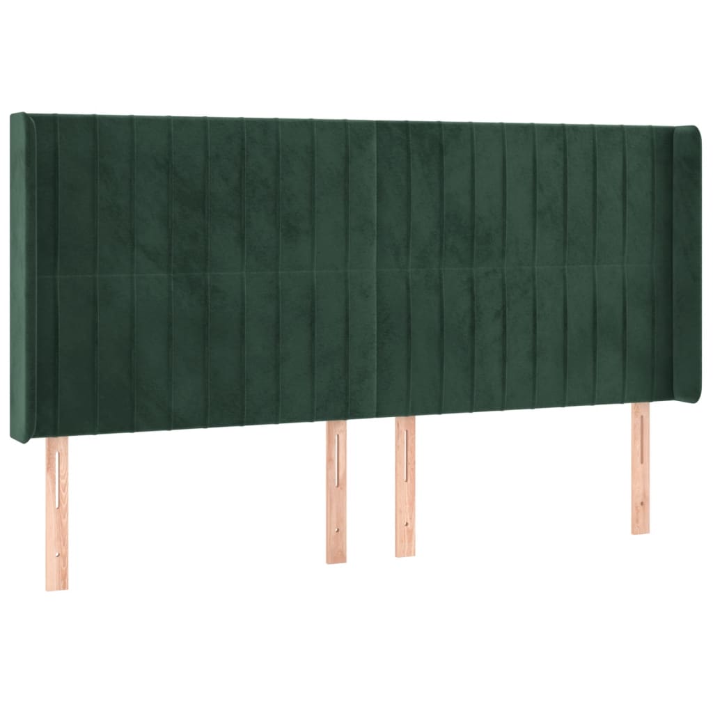 Čelo Postele S Led Tmavě Zelené 163 X 16 X 118/128 Cm Samet